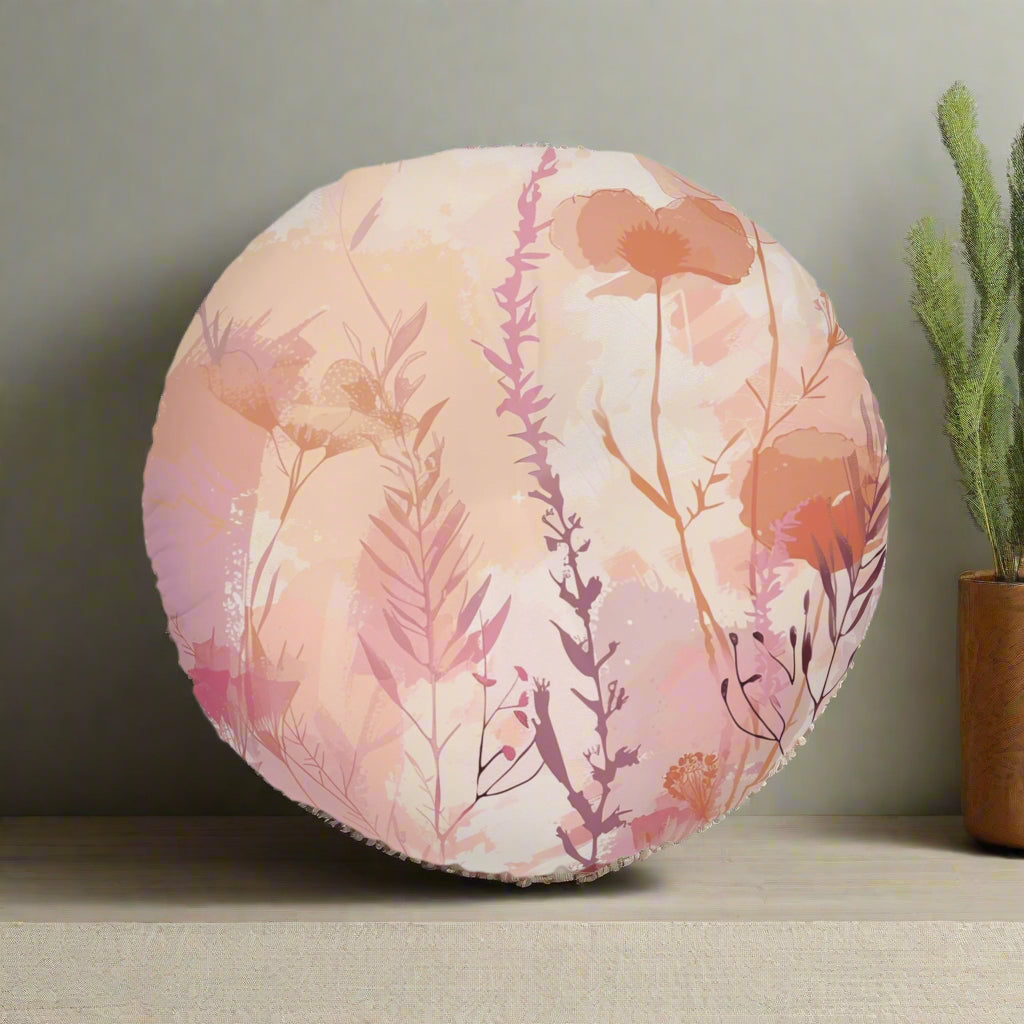 Boho Floor Cushion | Round Tufted Meditation Pillow | Botanical Home Decor