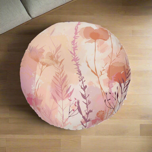 Boho Floor Cushion | Round Tufted Meditation Pillow | Botanical Home Decor
