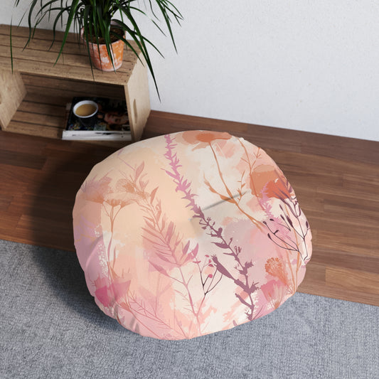 Boho Floor Cushion | Round Tufted Meditation Pillow | Botanical Home Decor